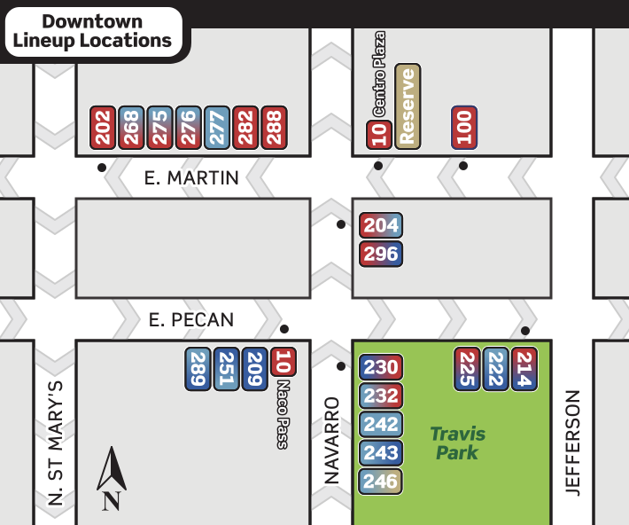 diagram of downtown lineup locations